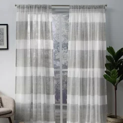 Exclusive Home 2-pack Bern Stripe Sheer Rod Pocket Window Curtains