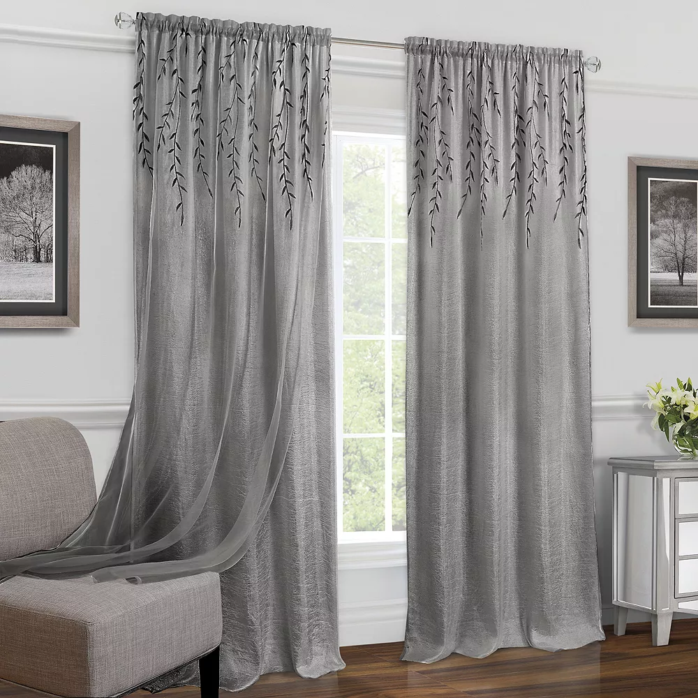 Achim 1-Panel Willow Embroidered Leaf Sheer Window Curtain 3 Achim 1-Panel Willow Embroidered Leaf Sheer Window Curtain