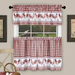 Achim Barnyard Rooster Plaid Tier & Valance Kitchen Curtain Set