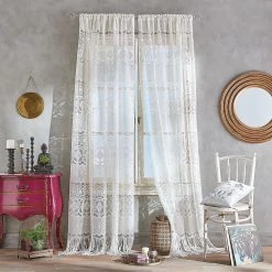 CHF Boho Lace Poletop Ivory Curtains