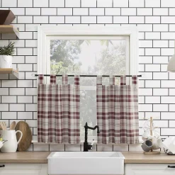 No. 918 Blair Farmhouse Plaid Semi-Sheer Tab Top Kitchen Curtain Valance & Tier Set -Greenland Home Fashions Shop 3952481 ALT2