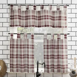 No. 918 Blair Farmhouse Plaid Semi-Sheer Tab Top Kitchen Curtain Valance & Tier Set