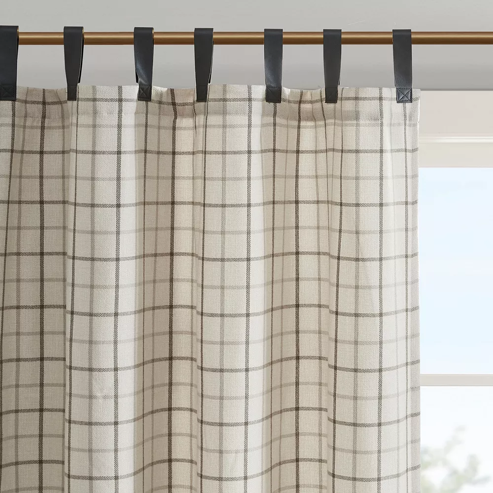 Madison Park Salford Plaid Faux Leather Tab Top Light Filtering Window Curtain 4 Madison Park Salford Plaid Faux Leather Tab Top Light Filtering Window Curtain - Image 2