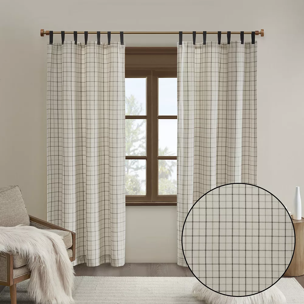 Madison Park Salford Plaid Faux Leather Tab Top Light Filtering Window Curtain 5 Madison Park Salford Plaid Faux Leather Tab Top Light Filtering Window Curtain - Image 3