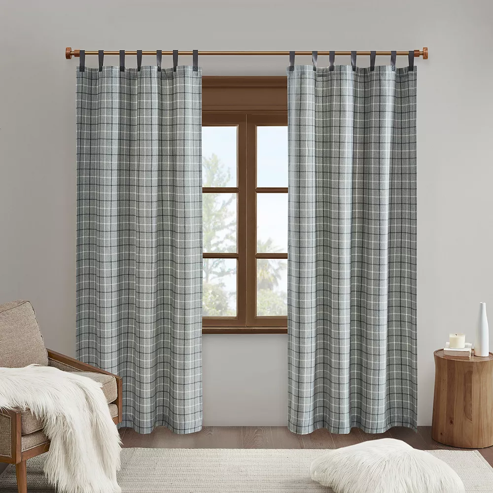 Madison Park Salford Plaid Faux Leather Tab Top Light Filtering Window Curtain 3 Madison Park Salford Plaid Faux Leather Tab Top Light Filtering Window Curtain