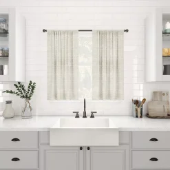 Clean Window Textured Slub Stripe Anti-Dust Linen Blend Sheer Cafe Curtain Pair -Greenland Home Fashions Shop 4484528 ALT2