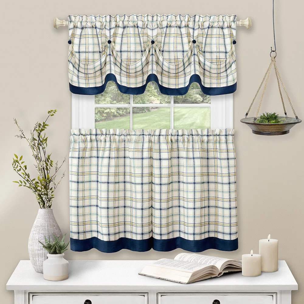 Achim Tattersall Window Curtain Tier Pair And Valance Set 3 Achim Tattersall Window Curtain Tier Pair And Valance Set