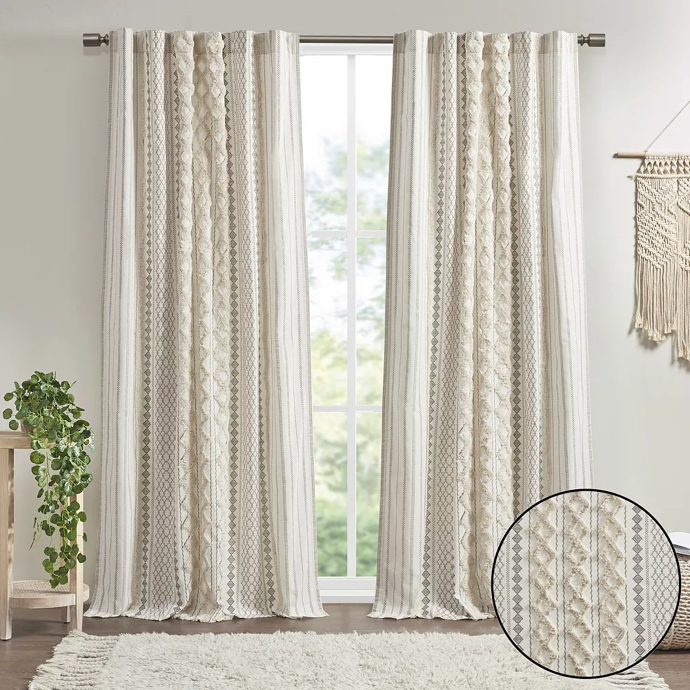 INK+IVY 1-Panel Imani Light Filtering Lined Cotton Window Curtain Panel With Chenille Stripes 6 INK+IVY 1-Panel Imani Light Filtering Lined Cotton Window Curtain Panel With Chenille Stripes - Image 4