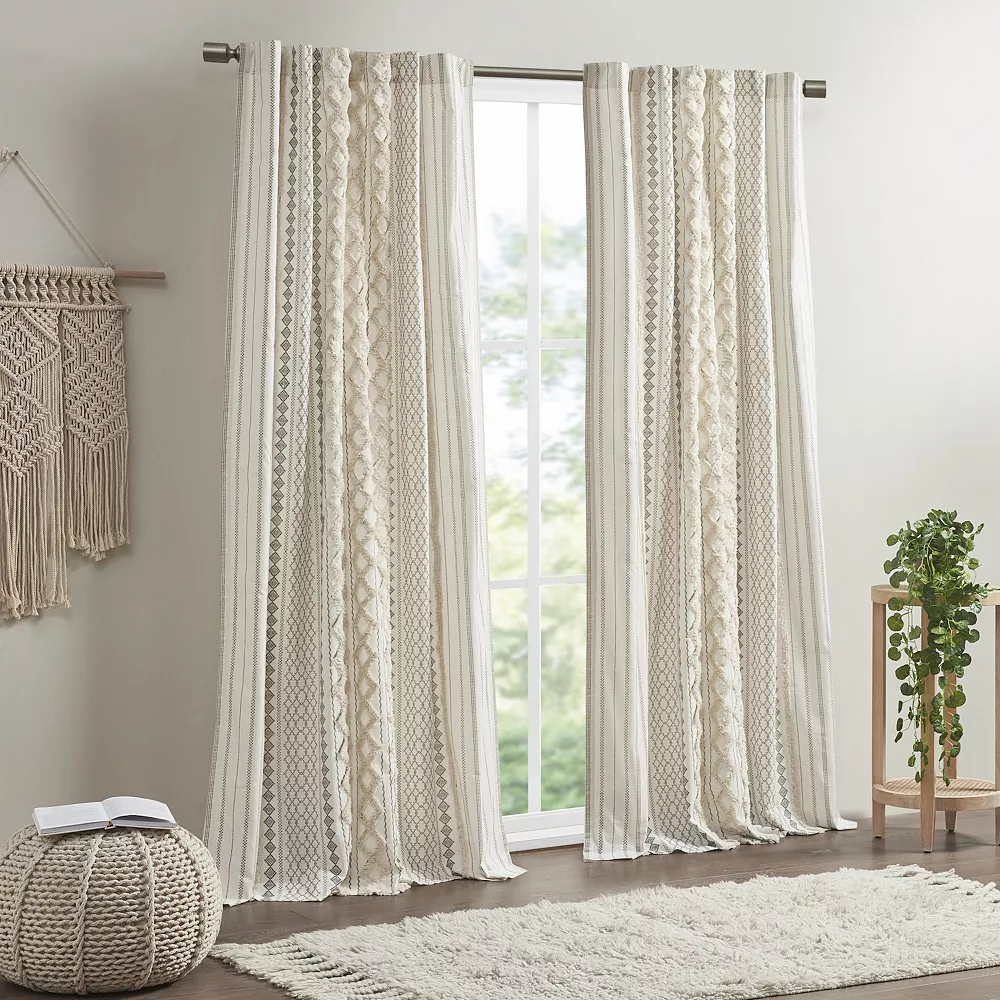 INK+IVY 1-Panel Imani Light Filtering Lined Cotton Window Curtain Panel With Chenille Stripes 7 INK+IVY 1-Panel Imani Light Filtering Lined Cotton Window Curtain Panel With Chenille Stripes - Image 5