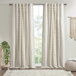 INK+IVY 1-Panel Imani Light Filtering Lined Cotton Window Curtain Panel With Chenille Stripes