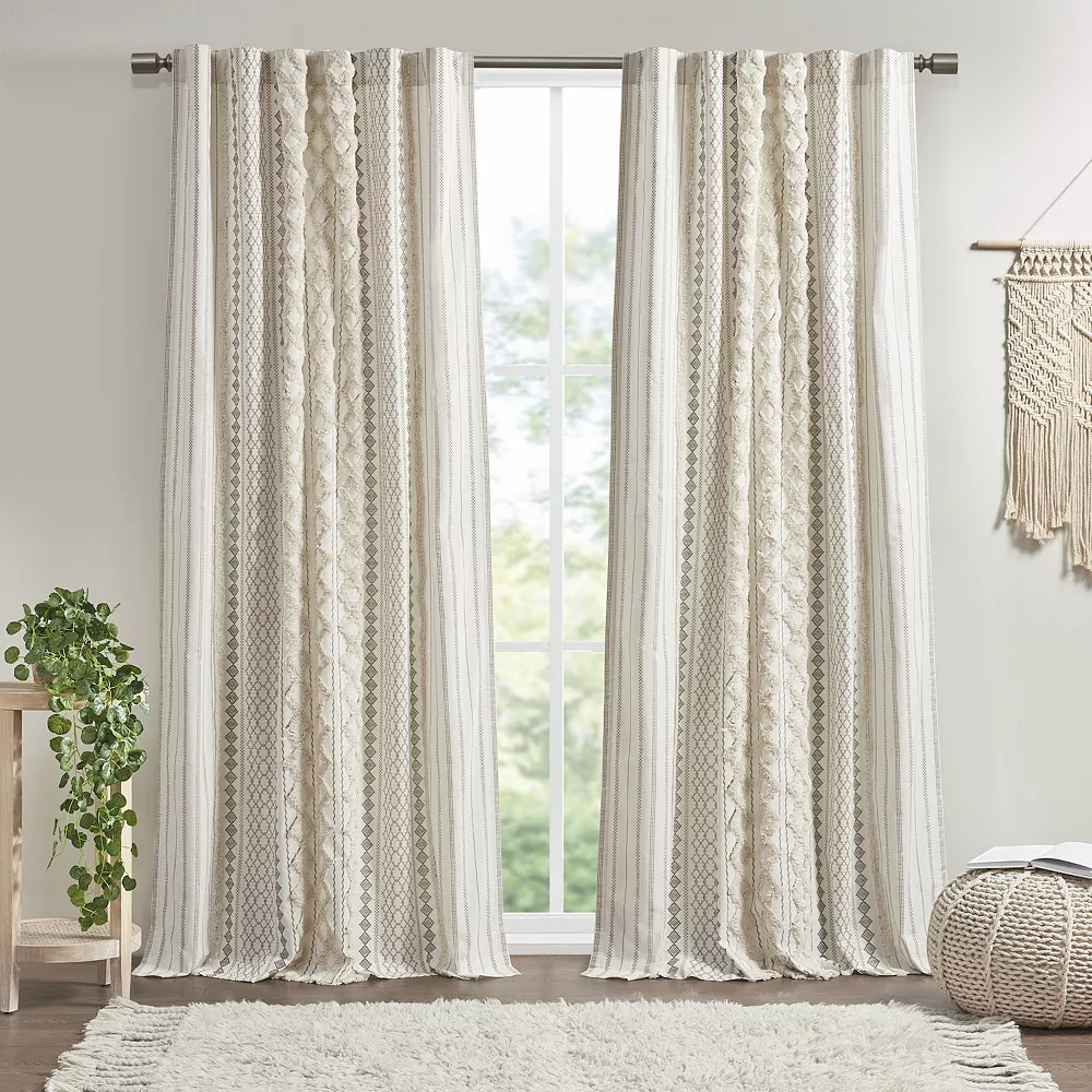 INK+IVY 1-Panel Imani Light Filtering Lined Cotton Window Curtain Panel With Chenille Stripes 3 INK+IVY 1-Panel Imani Light Filtering Lined Cotton Window Curtain Panel With Chenille Stripes
