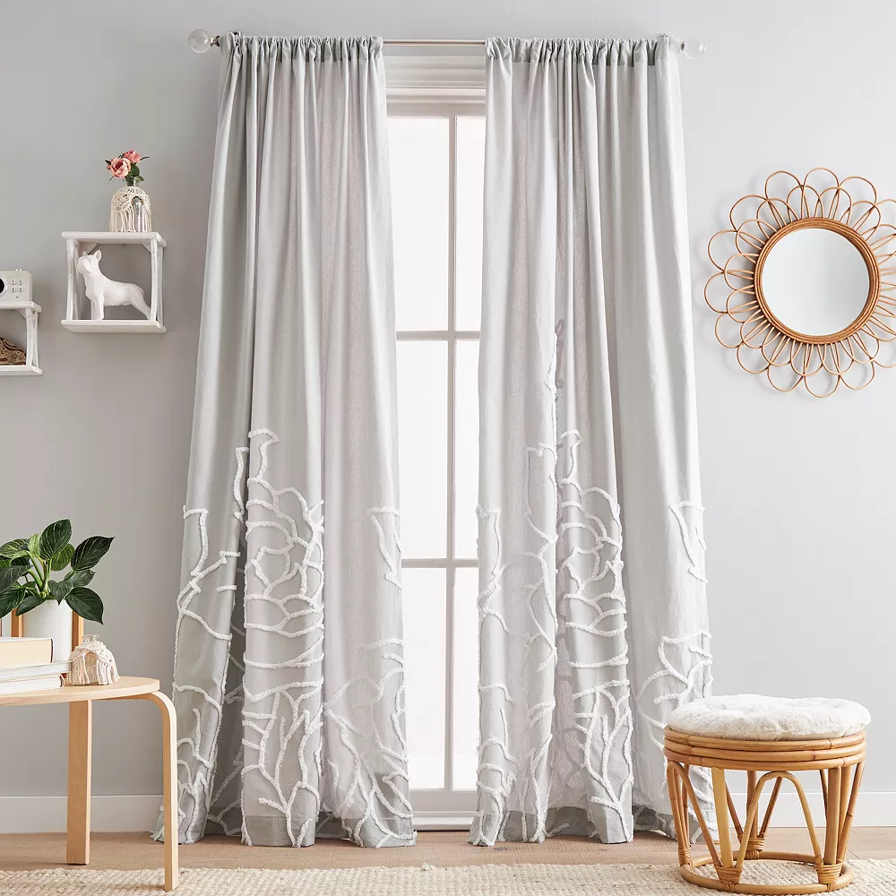 Peri Chenille Rose Poletop Window Curtain Set 3 Peri Chenille Rose Poletop Window Curtain Set