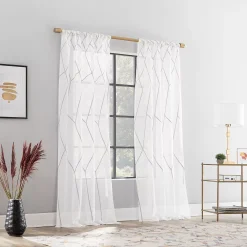 Scott Living Azlan Geometric Embroidery Sheer Rod Pocket Window Curtain -Greenland Home Fashions Shop 5483870 ALT4