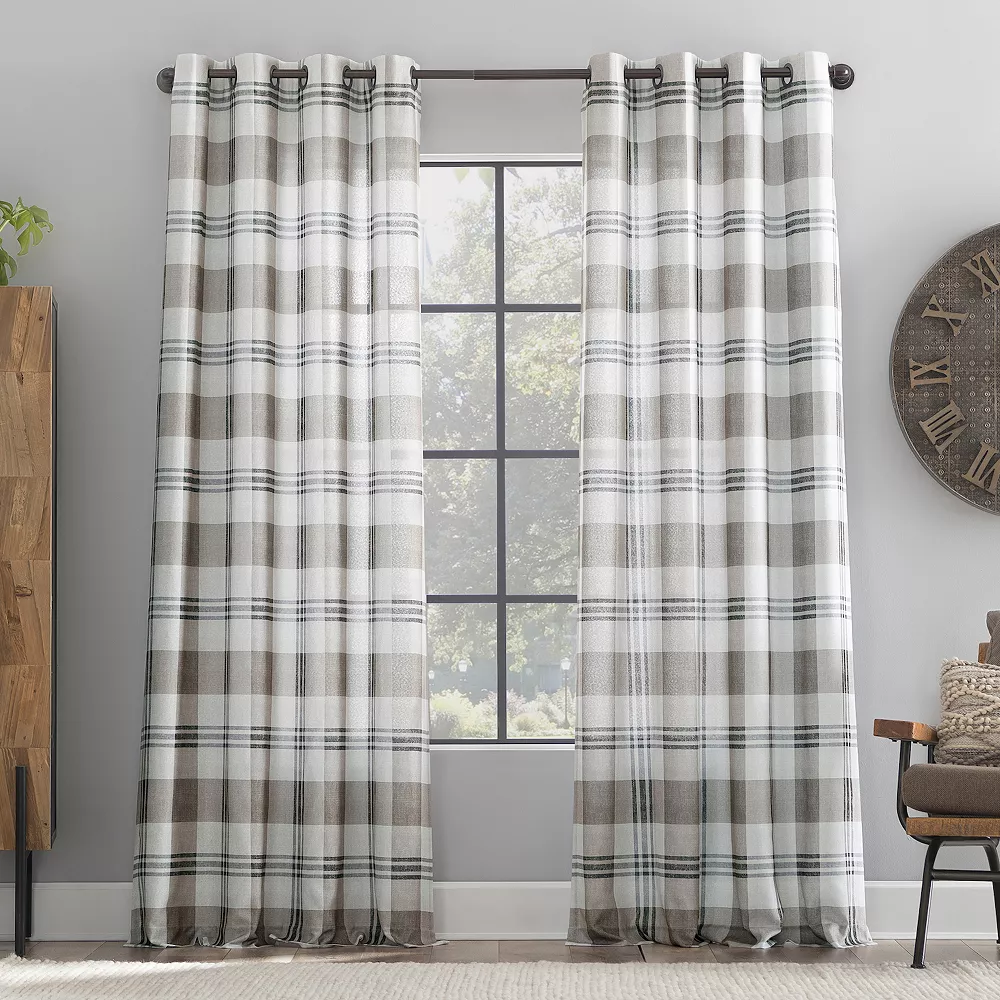 Scott Living Harrison Plaid Print Semi-Sheer Grommet Window Curtain 3 Scott Living Harrison Plaid Print Semi-Sheer Grommet Window Curtain