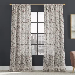 Scott Living Jessa Watercolor Floral Linen Blend Sheer Rod Pocket Window Curtain