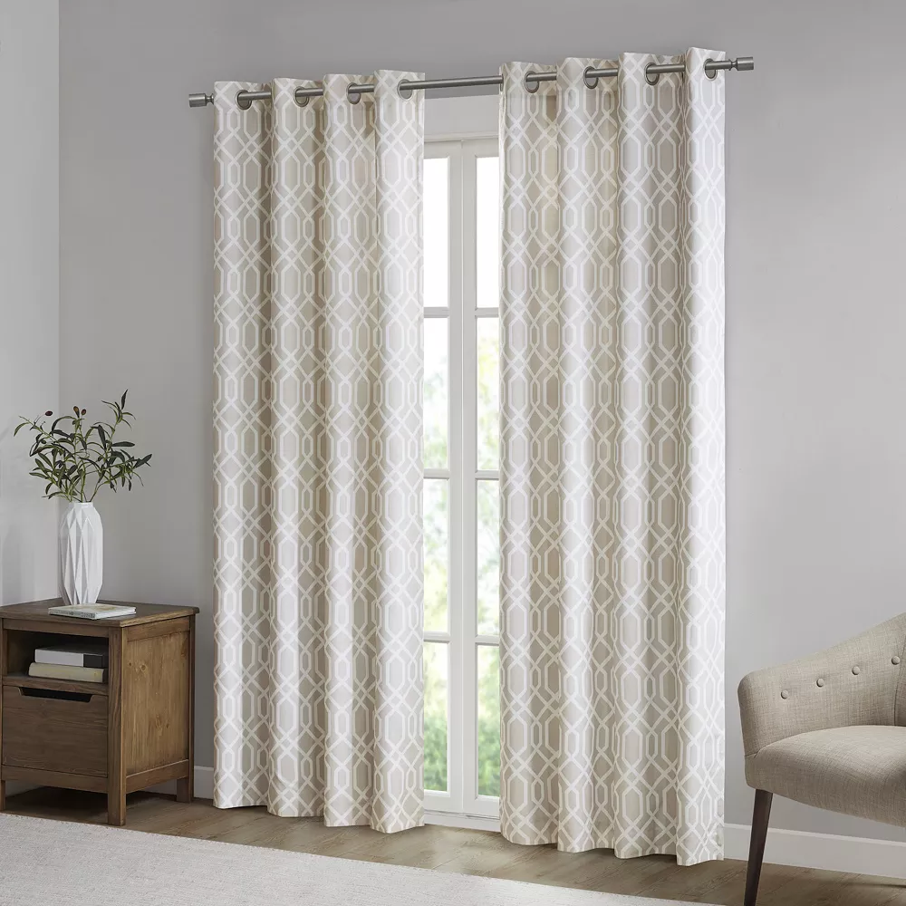 SunSmart Tatum 1-panel Room Darkening Printed Ogee Texture Grommet Top Window Curtain 8 SunSmart Tatum 1-panel Room Darkening Printed Ogee Texture Grommet Top Window Curtain - Image 6