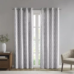 SunSmart Tatum 1-panel Room Darkening Printed Ogee Texture Grommet Top Window Curtain