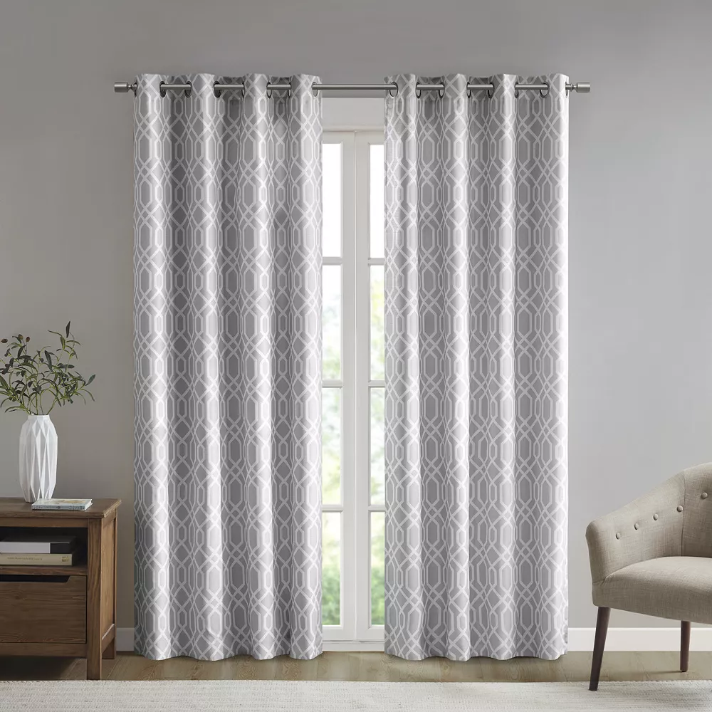 SunSmart Tatum 1-panel Room Darkening Printed Ogee Texture Grommet Top Window Curtain 3 SunSmart Tatum 1-panel Room Darkening Printed Ogee Texture Grommet Top Window Curtain