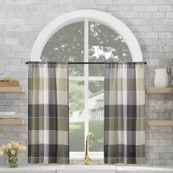 Archaeo Colorblock Plaid Semi-Sheer Rod Pocket Kitchen Curtain Tier Pair