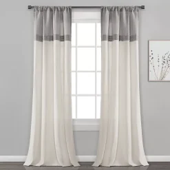 Lush Décor Lush Decor Farmhouse Faux Linen Pair Of 2 Colorblock Pleated Window Curtain Panels