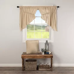 VHC Brands Burlap Vintage Cotton Window Curtain Prairie Swag Set, Tan (2 Panels) -Greenland Home Fashions Shop 5701022 ALT2