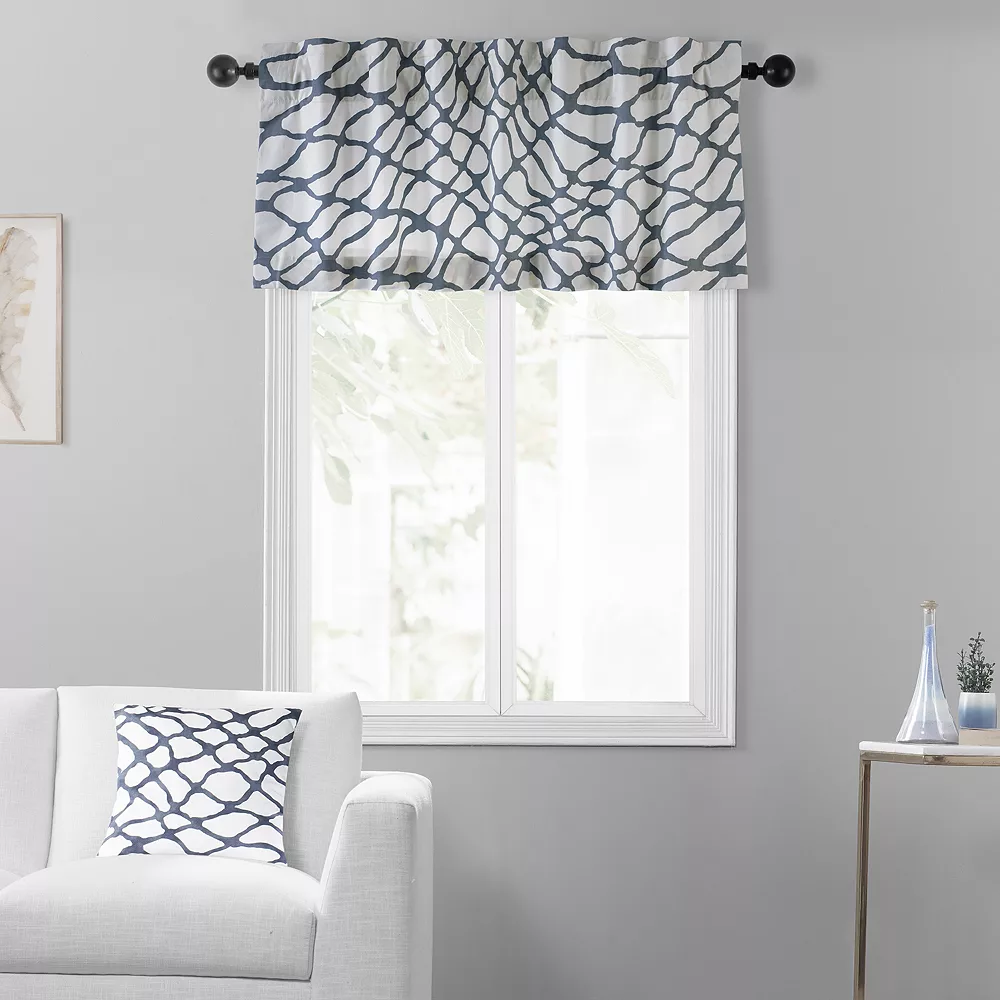 EFF Ellis Printed Cotton Window Valance, 50" X 19", Ellis Blue 3 EFF Ellis Printed Cotton Window Valance, 50" X 19", Ellis Blue