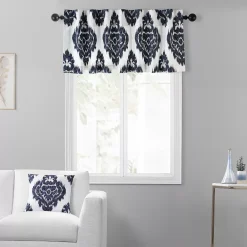 EFF Ikat Printed Cotton Window Valance, 50" X 19", Ikat Blue