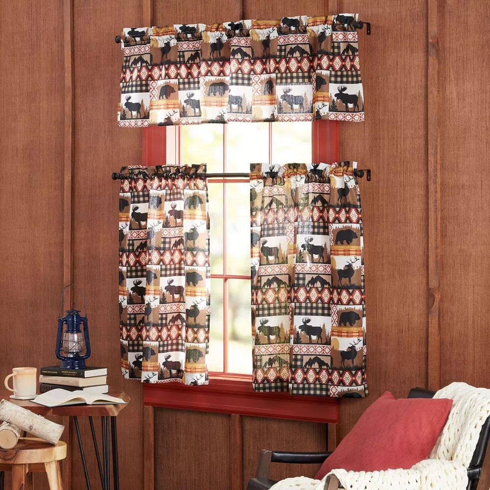 Estate View™ Moose Lodge Light Filtering 3-Piece Tier Valance & Curtains Set 3 Estate View™ Moose Lodge Light Filtering 3-Piece Tier Valance & Curtains Set