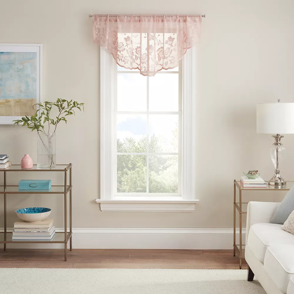 Waverly Sherry Floral Lace Sheer Rod Pocket Window Valance 3 Waverly Sherry Floral Lace Sheer Rod Pocket Window Valance