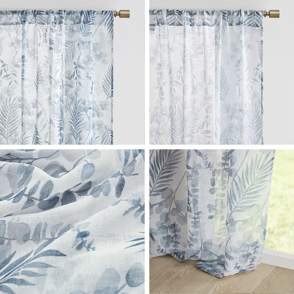 Madison Park Tulia Botanical Printed Texture Sheer Set Of 2 Window Curtain Panels 4 Madison Park Tulia Botanical Printed Texture Sheer Set Of 2 Window Curtain Panels - Image 2