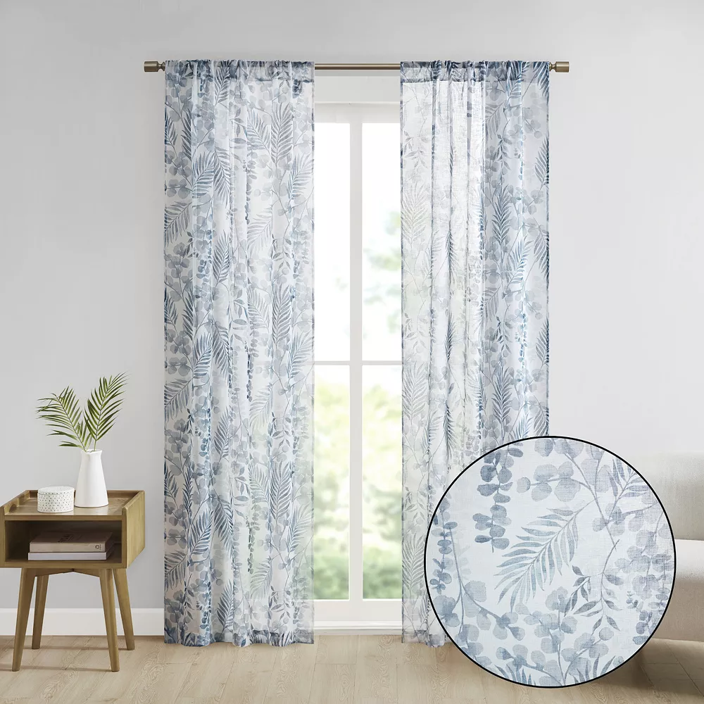 Madison Park Tulia Botanical Printed Texture Sheer Set Of 2 Window Curtain Panels 6 Madison Park Tulia Botanical Printed Texture Sheer Set Of 2 Window Curtain Panels - Image 4