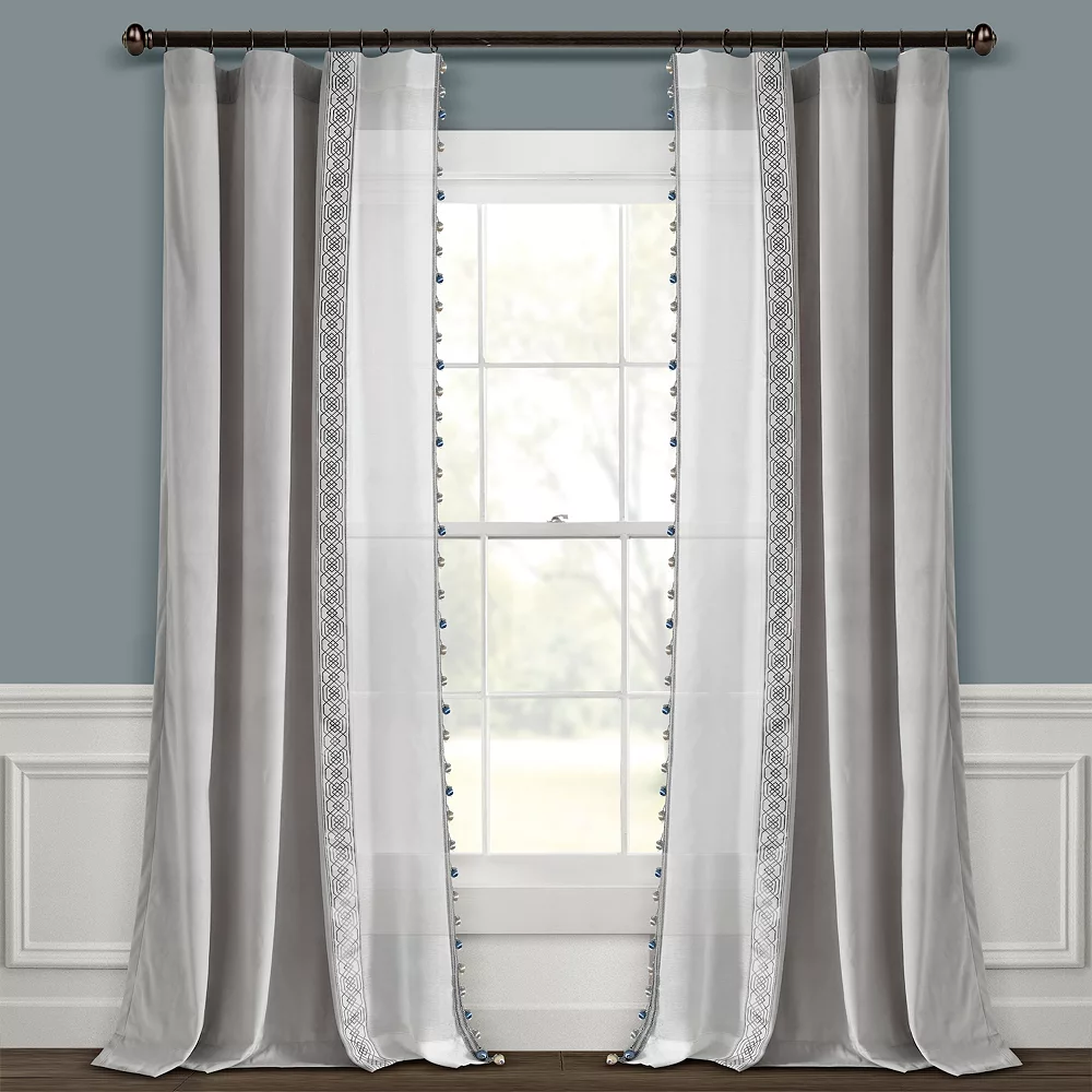 Lush Décor Lush Decor Luxury Vintage Velvet & Sheer With Border Pom-Pom Trim Window Curtain Panel 4 Lush Décor Lush Decor Luxury Vintage Velvet & Sheer With Border Pom-Pom Trim Window Curtain Panel - Image 2
