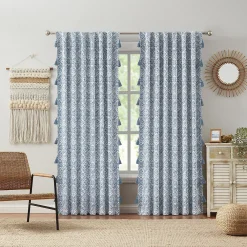 Indigo Ink Adalet Ogee Tassel Rod Pocket Blackout Window Curtain Panel