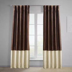 EFF Banded Faux Silk Taffeta & Plush Velvet Curtain