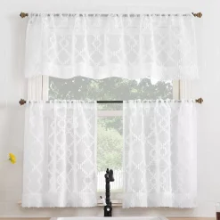 No. 918 Tina Geometric Clipped Jacquard Semi-Sheer Rod Pocket 3-piece Kitchen Curtain Valance & Tiers Set