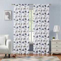 Hopscotch Dino Print Room Darkening Set Of 2 Window Curtain Panels