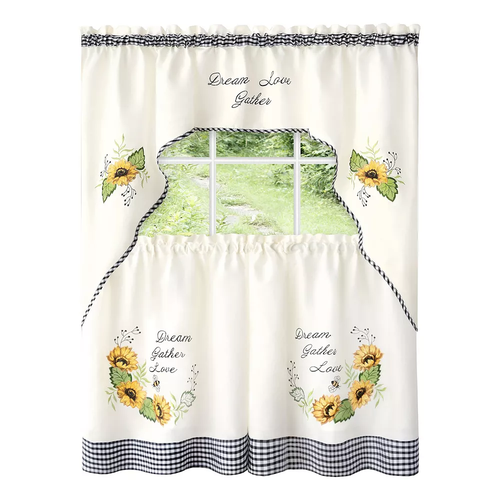 Achim 3-piece "Dream, Gather, Love" Sunflower Picnic Embellished Tier & Swag Window Curtain Set 3 Achim 3-piece "Dream, Gather, Love" Sunflower Picnic Embellished Tier & Swag Window Curtain Set
