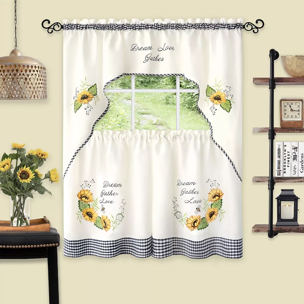 Achim 3-piece "Dream, Gather, Love" Sunflower Picnic Embellished Tier & Swag Window Curtain Set 4 Achim 3-piece "Dream, Gather, Love" Sunflower Picnic Embellished Tier & Swag Window Curtain Set - Image 2