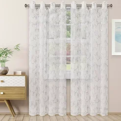 Superior Bohemian Floral Scroll Set Of 2 Sheer Window Curtain Panels
