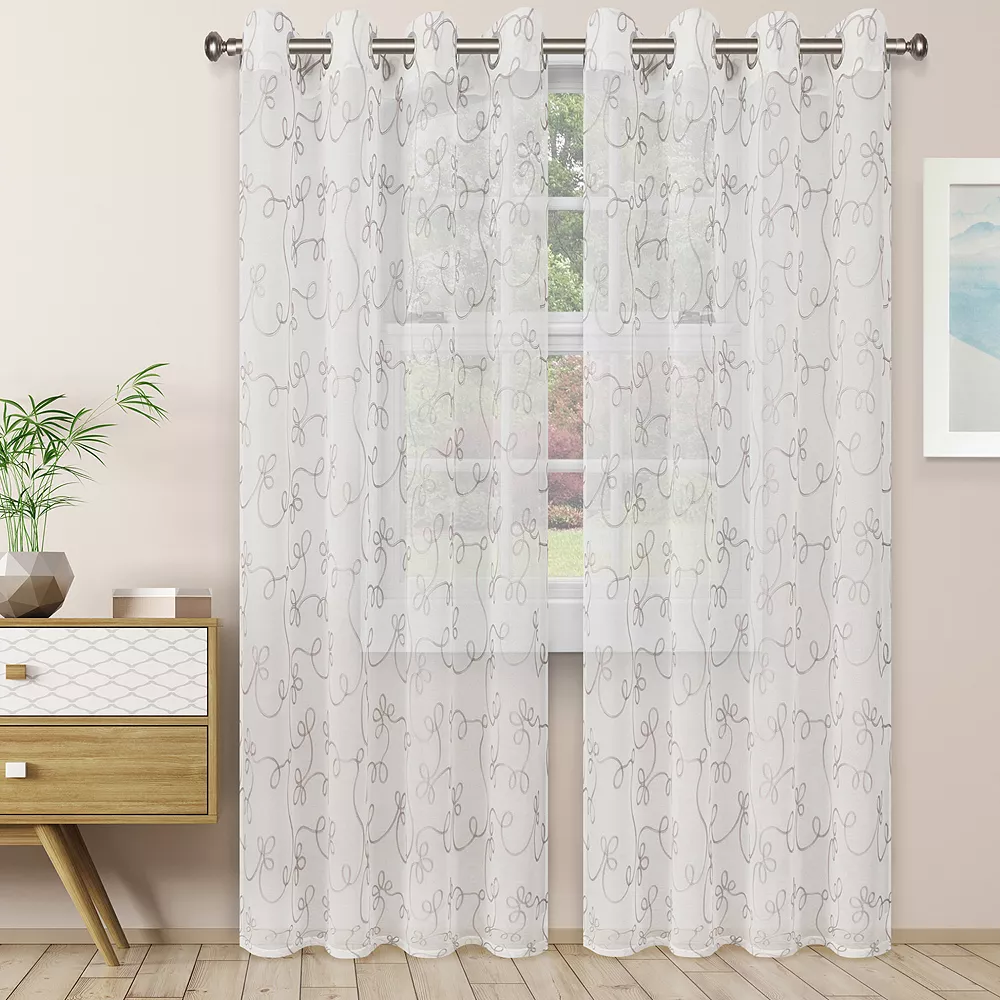 Superior Bohemian Floral Scroll Set Of 2 Sheer Window Curtain Panels 3 Superior Bohemian Floral Scroll Set Of 2 Sheer Window Curtain Panels