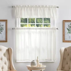 Martha Stewart Bedford Woven Plaid Rod Pocket Top Tier & Valance Window Curtain Panels