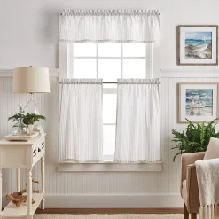 Martha Stewart Ticking Stripe Rod Pocket Top Tier & Valance Window Curtain Panels