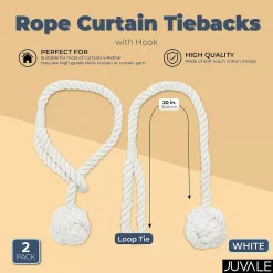 Okuna Outpost White Rope Curtain Tiebacks, Holdbacks For Drapes (20 In, 2 Pack) -Greenland Home Fashions Shop 6149866 ALT
