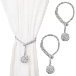 Okuna Outpost Light Grey Rope Curtain Tiebacks, Holdbacks For Drapes (20 Inches, 2 Pack)
