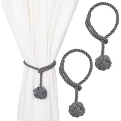 Okuna Outpost Grey Rope Curtain Tiebacks, Holdbacks For Drapes (20 In, 2 Pack)
