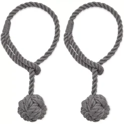 Okuna Outpost Grey Rope Curtain Tiebacks, Holdbacks For Drapes (20 In, 2 Pack) -Greenland Home Fashions Shop 6149899 ALT3
