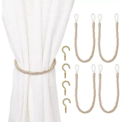 Okuna Outpost Tan Rope Curtain Tiebacks With Hooks, Holdbacks For Drapes (26 In, 2 Pairs)
