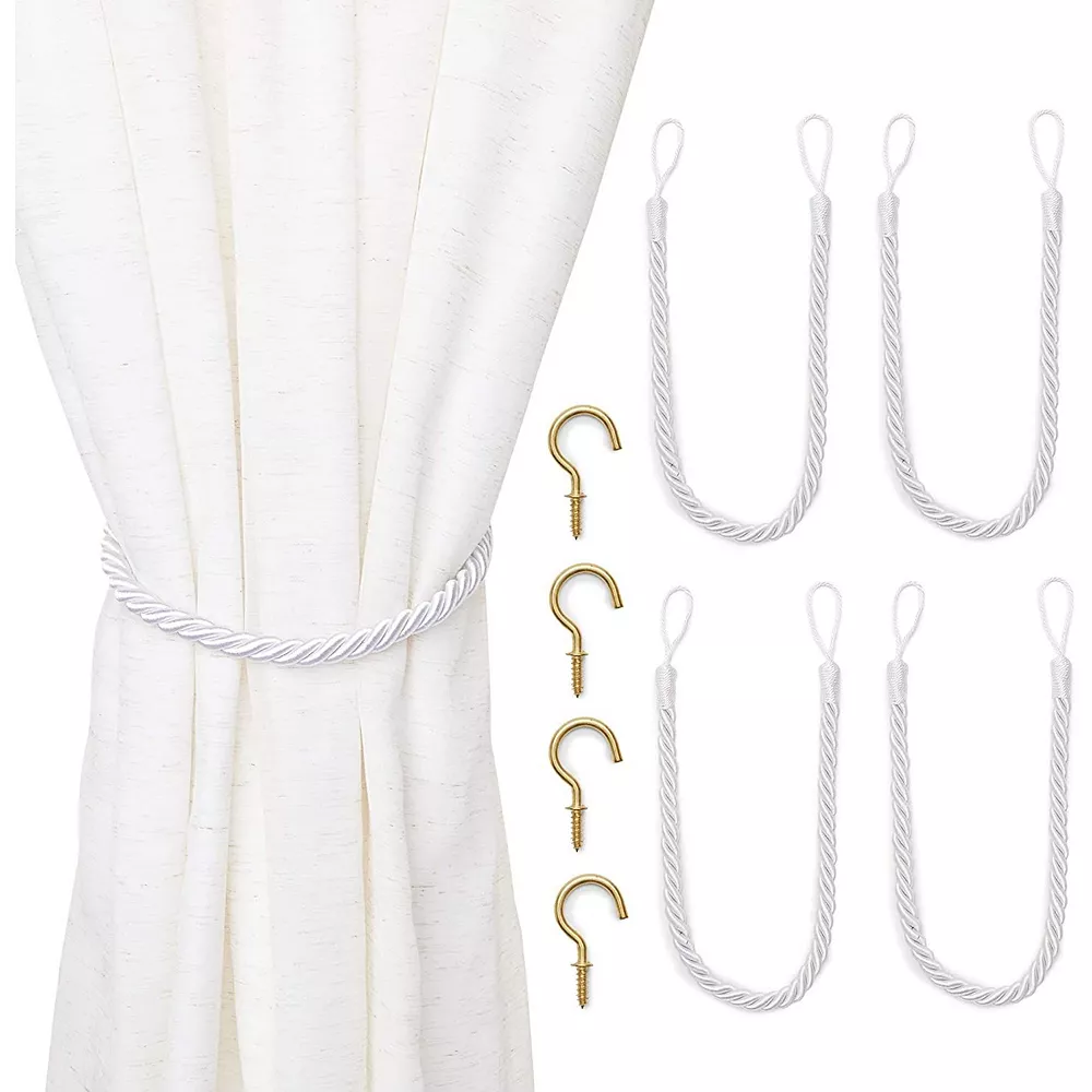Okuna Outpost White Rope Curtain Tiebacks With Hooks, Holdbacks For Drapes (26 In, 2 Pairs) 3 Okuna Outpost White Rope Curtain Tiebacks With Hooks, Holdbacks For Drapes (26 In, 2 Pairs)