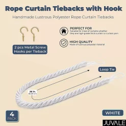 Okuna Outpost White Rope Curtain Tiebacks With Hooks, Holdbacks For Drapes (26 In, 2 Pairs) 7 Okuna Outpost White Rope Curtain Tiebacks With Hooks, Holdbacks For Drapes (26 In, 2 Pairs) -Greenland Home Fashions Shop 6149934 ALT