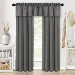 Kate Aurora Complete Coastal Hamptons Living Rod Pocket Textured Semi Sheer 3 Piece Window Curtain & Valance Set